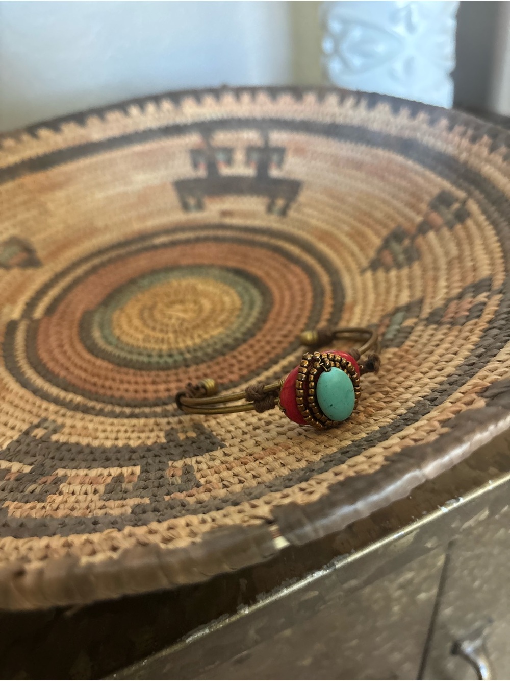 Turquoise and Red Boho Cuff Bracelet - Women Jewelry
